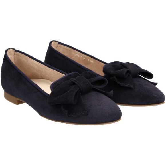 Paul green preppy ballerina bow blue velveteen flat shoe